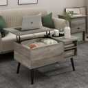 Furinno Jensen Living Room Lift Top Coffee Table with Hidden Compartment, Solid White, Small
