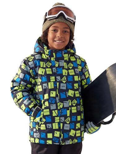 FREE SOLDIER Boy's Waterproof Warm Ski Jacket Windproof Fleece Thick Kids Winter Coat with Hood for Snowboarding Outdoor (Plaid Print 6-7/Boy)