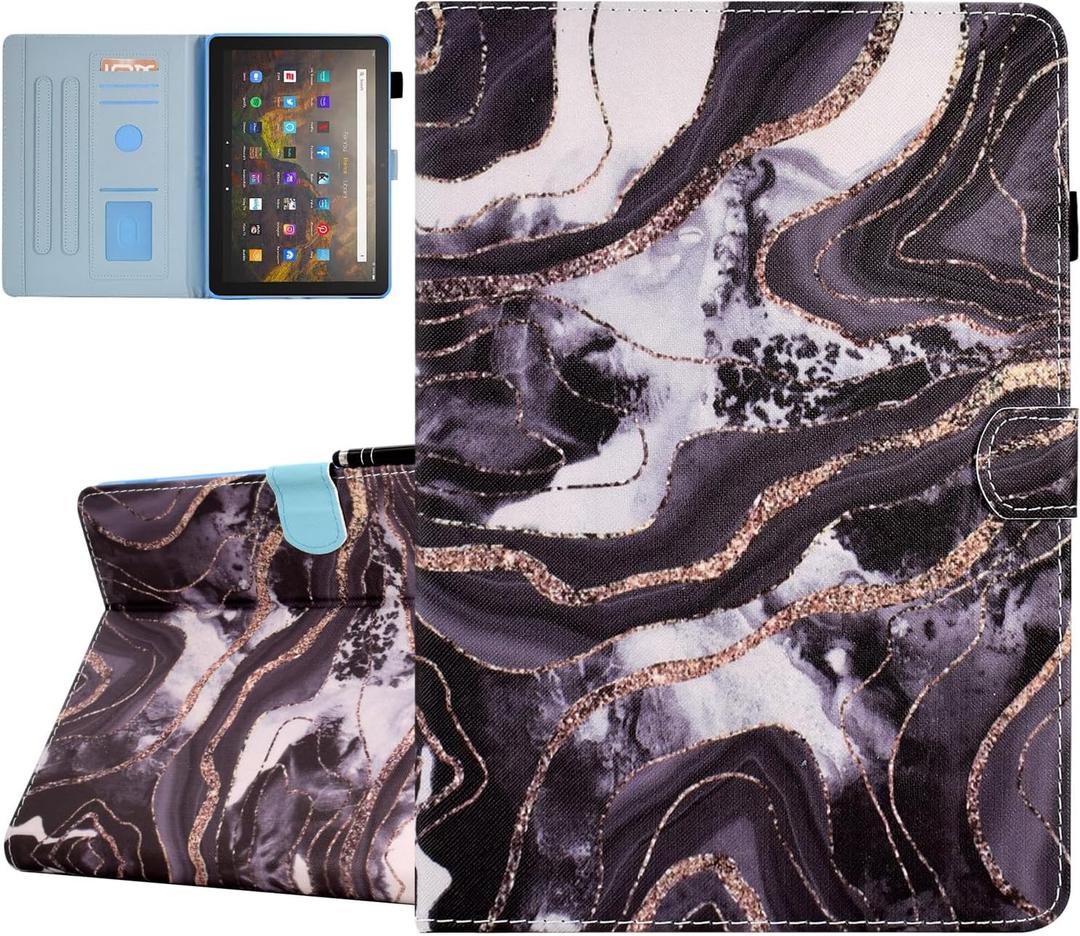 DTangLsm for Amazon Kindle Fire HD 10 Case & Fire HD 10 Plus Tablet (13th/11th Generation, 2023/2021 Release) 10.1" - Slim PU Leather Stand Cover for Fire HD 10 Tablet Case 2021, Black Marble