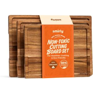 SMIRLY Wood Cutting Board, Bamboo Cutting Board Set, Chopping Board and Wooden Cutting Boards for Kitchen, Small Wood Cutting Board and butcher block (Acacia Wood, 3 Pack)