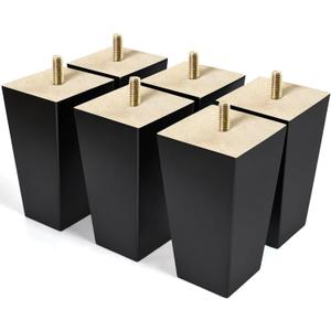 AORYVIC Furniture Legs, 5 inch Wood Couch Legs, 6Pack Sofa Replacement Legs, Black Legs for Sectional, Dresser, Recliner, Nightstand, Ottoman, End-Table, DIY Furniture Feet, Rubber Wood Legs