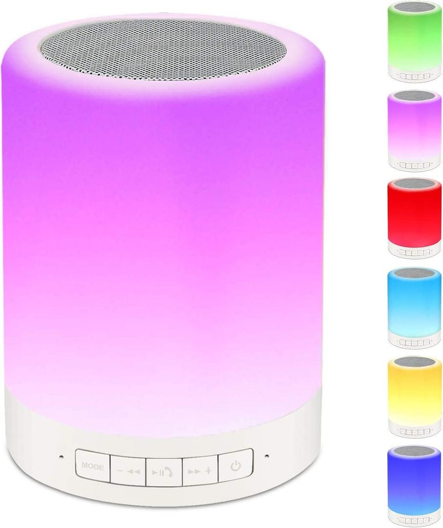 Night Light Bluetooth Speaker Wireless Portable Smart Touch Control Bedside Table Lamp with Colorful Led, Best Gift for Teens Kids Children Students Girlfriend Boyfriend Women Men