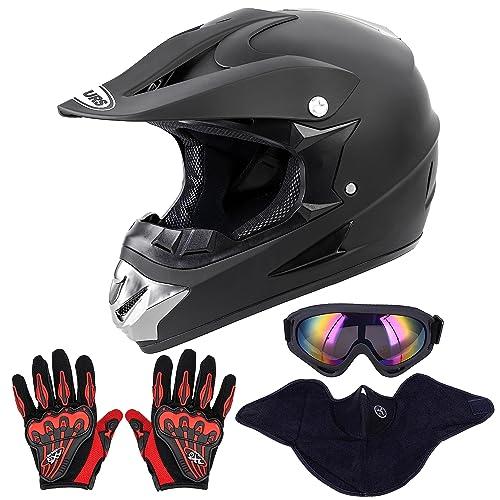 OUMURS Adult Dirt Bike Helmet with Goggles Gloves & Mask Adjustable Sun Visor DOT/FMVSS-218 Motorcycle Adults ATV Helmet Off-Road Motocross Downhill Moped MX BMX for Unisex-Adult-New Black, L