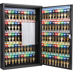 Barska 100-Position Key Lock Box Solid Steel Key Cabinet with Adjustable Numbered Hooks, Key Log Sheet, Color Tags & Index Chart Wall-Mount Organizer, Black Finish Key Organizer Keybox