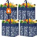 WOWBOX Reusable Grocery Bags Foldable Tote Bags Bulk with Reinforced Handles Shopping Bags for Groceries Heavy Duty Kitchen Reusable Grocery Bags with Waterproof Coating 4-Pack, Blue