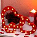 Seeloowy 3 Pcs Valentine Heart Light up Sign Wooden LED Marquee Outdoor Light up Heart Wood Decor Table Decoration for Valentine Wedding Home Bedroom Birthday Kitchen Party Gifts(Red)
