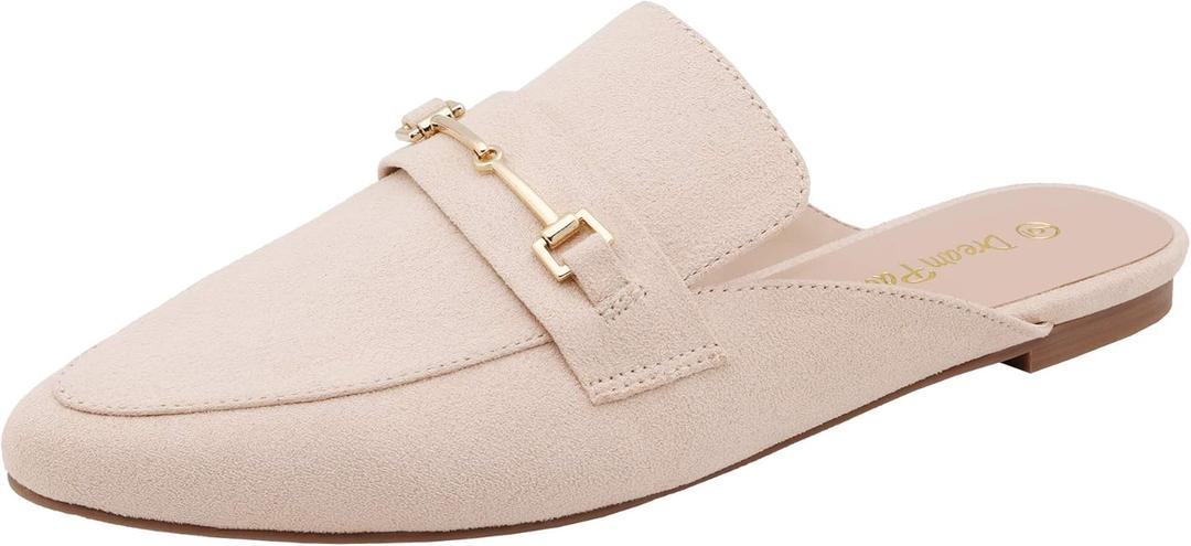 DREAM PAIRS Women's Flat Mules Buckle Pointed Toe Backless Slip on Slides Loafer Shoes (8.5)