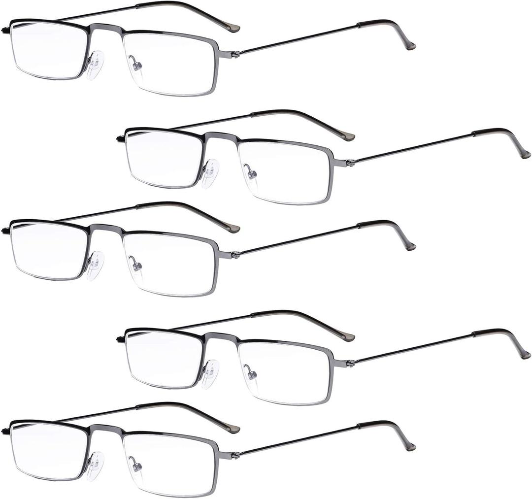 Eyekepper 5-Pack Straight Thin Stamped Metal Frame Half-Eye Style Reading Glasses Readers Gunmetal +2.5