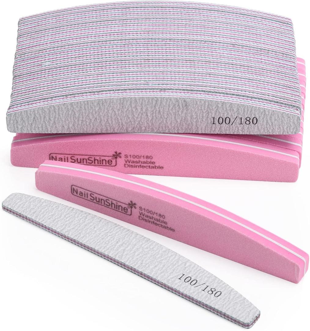 35 Count 100/180 Grit Nail Files and Buffers Kit, Reusable Sanding Buffing Blocks Sponge File Double Sides Emery Boards (Group A-Pink)