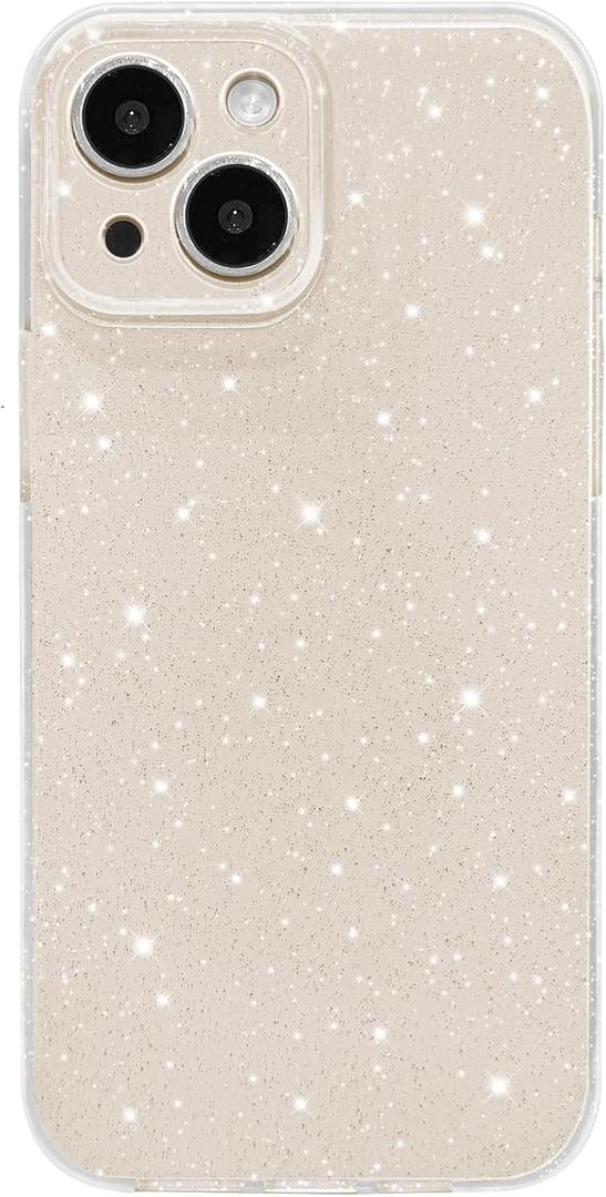 Hython Case for iPhone 15 Plus Case Glitter Cute Sparkly Shiny Bling Sparkle Phone Cases 6.7", Thin Slim Fit Soft TPU Bumper Shockproof Rubber Protective Cover for Women Girls Girly, Bright Silver