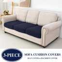 LA MEACK Couch Cushion Covers Seat Cushion Cover Stretch Couch Cover Separate Sectional Sofa Slipcovers Furniture Protector(3 Pieces for Seat or Sofa Backrest, Navy)