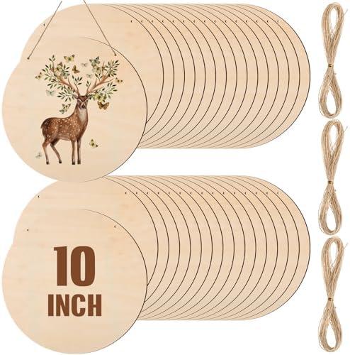 Suzile 11 Pcs Wood Rounds for Crafts Unfinished Blank Round Wooden Signs Circles Discs for DIY Christmas Home Decor Painting Door Hanger Design(10 Inch)