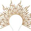 COSUCOS Medusa Snake Halo Crown - Gold Sunburst Spiked Renfaire Sun Halo Headband with Flower Rhinestones, Greek Goddess Virgin Mary Headpiece for Women Renaissance Halloween Cosplay Renfaire Costume