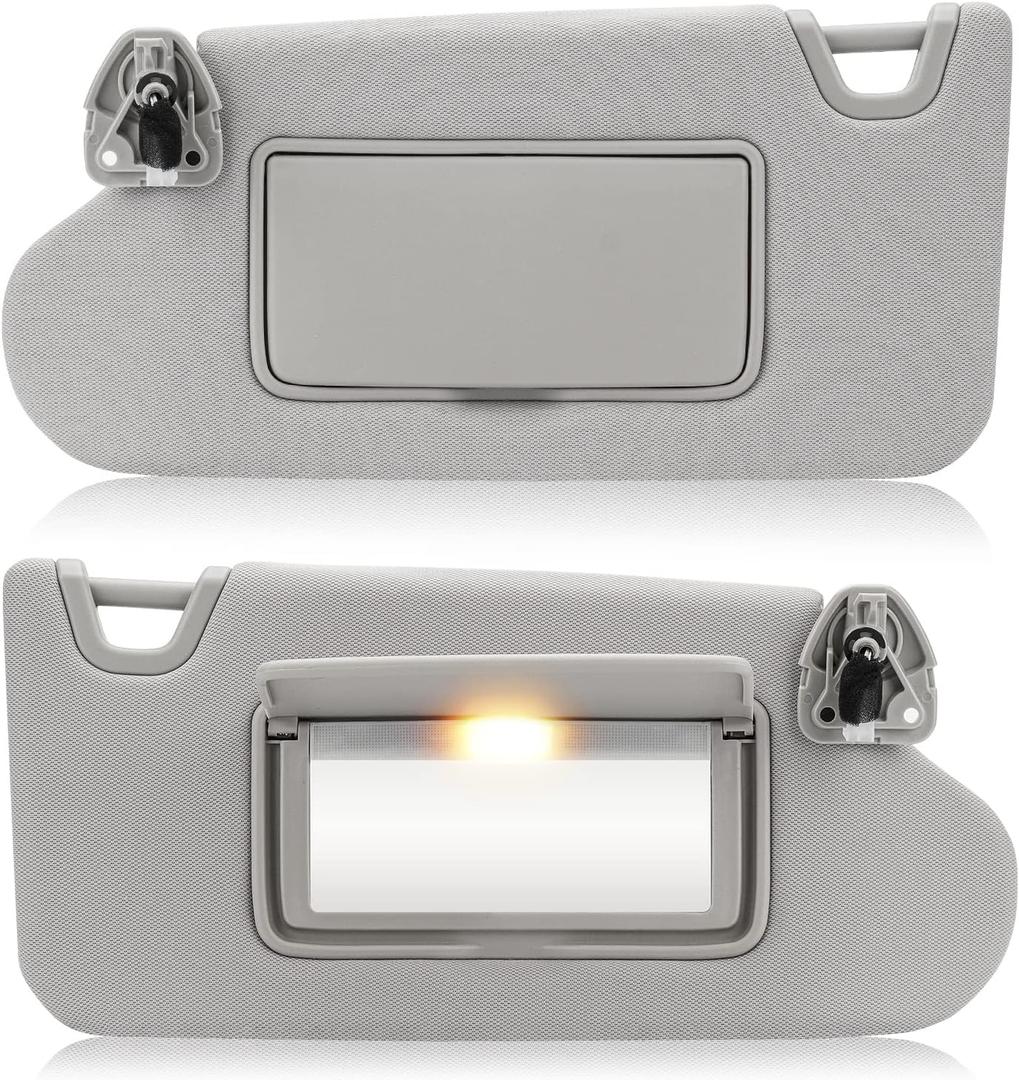 Left & Right Sun Visor with Vanity Light for 2013-2018 Nissan Altima Without Sunroof, Driver & Passenger Side Gray Sunvisor Replacement 96400-3TA2A (Grey)