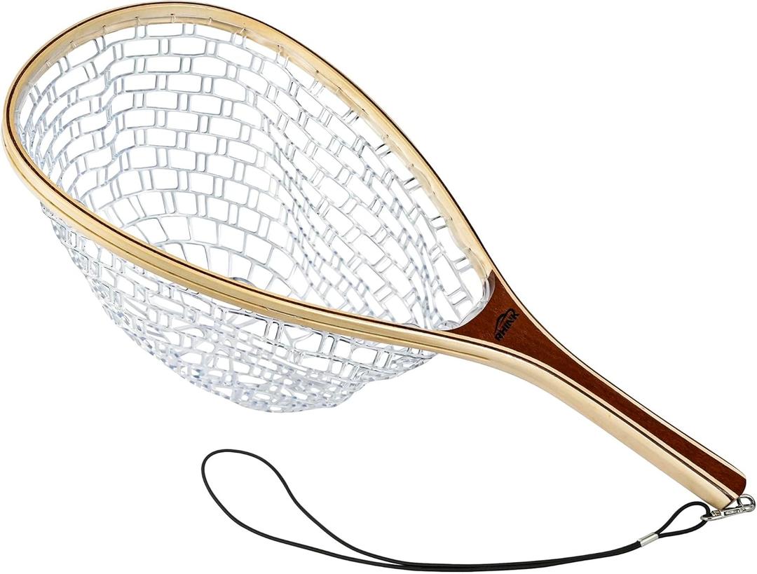 Landing Net for Fly Fishing, Trout Fishing Net, Soft Rubber Catch and Release Fish Net with Wooden Handle