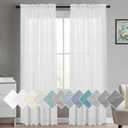 Turquoize White Linen Curtains 96 Inches Long Semi Sheer Curtains Light Filtering Linen Drapes for Living Room/Bedroom 2 Panels Set Rod Pocket Window Treatments Panels,W52 x L96, White