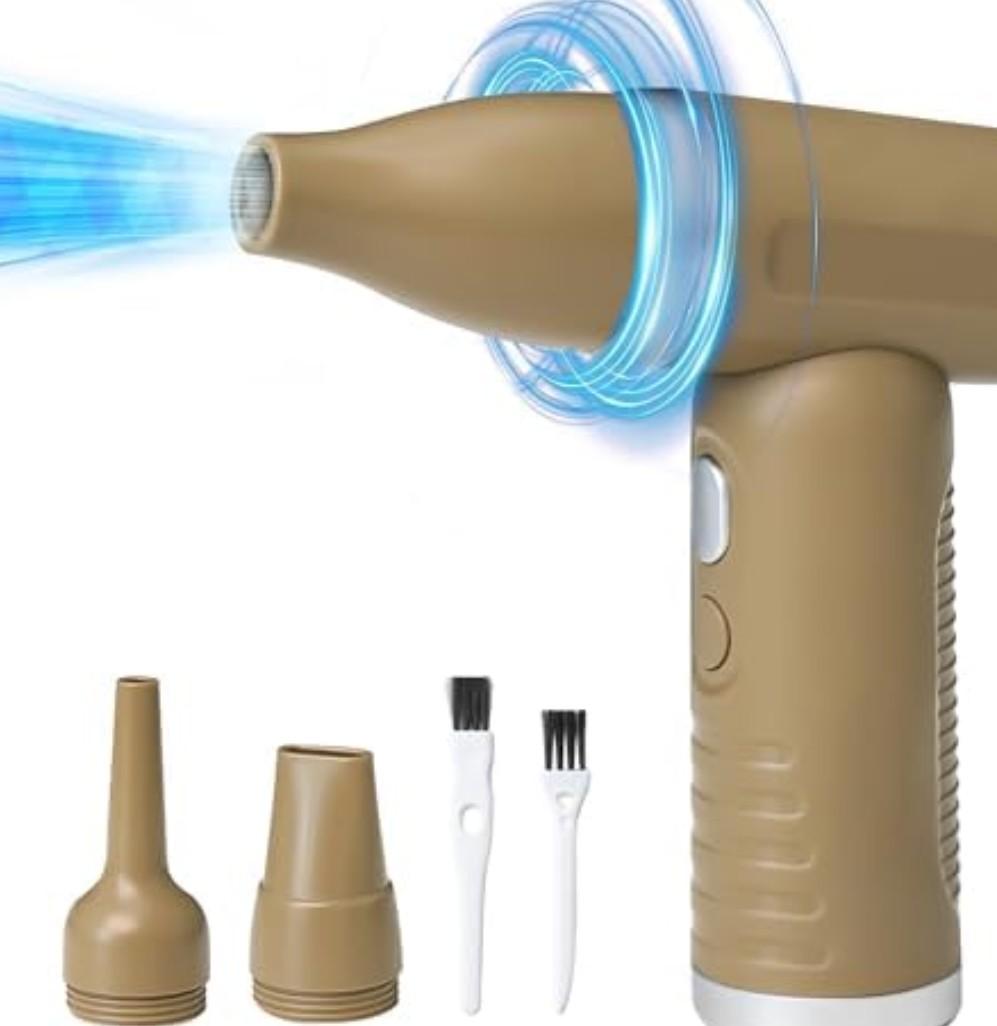 Buzveuya Compressed Air Duster - 3-Phase Brushless Motor, 7.2m/s Super Strong Wind, Multifunctional Jet Fan for Home, Office, Car, and More - Rechargeable and Mini Portable Design (Sandy Yellow)