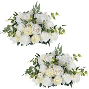 NUPTIO Large Flower Centerpieces for Tables: 17.7 inch Diameter White Artificial Flower Ball Arrangement for Wedding Party Centerpiece - 2 Pcs Fake Floral Rose for Bridal Shower Decorations, White