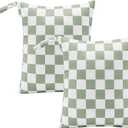 Ohocut Sage Green Checkered Waterproof Wet Dy Diaper Bag for Baby Essentials, Travel, Swimsuit, Beach Bag Accessories, Aesthetic Trendy Cute Toddler Baby Cloth Bag Pouch, Pack of 2
