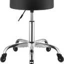 VEVOR Rolling Stool with Wheels, 500 lbs Weight Capacity, Height Adjustable, Quiet Casters, Thick Cushion Ergonomic PU Leather Seat, 360° Swivel Round Rolling Stool Chair for Salon, Clinic, Black, 22"D x 22"W x 28"H