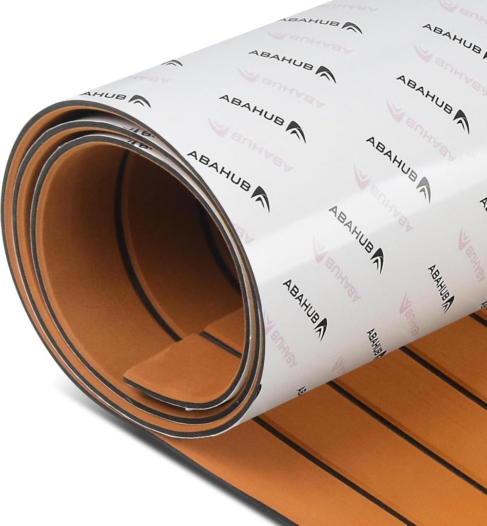 Abahub EVA Foam Boat Decking 96''x45.6''/36''/28.8''/24''/16.8'', 48''x16.8'' Self-Adhesive Faux Teak Marine Flooring Sheet Traction Pad for Boats Surfboard Swim Platform RV Floor (Brown With Black Lines)