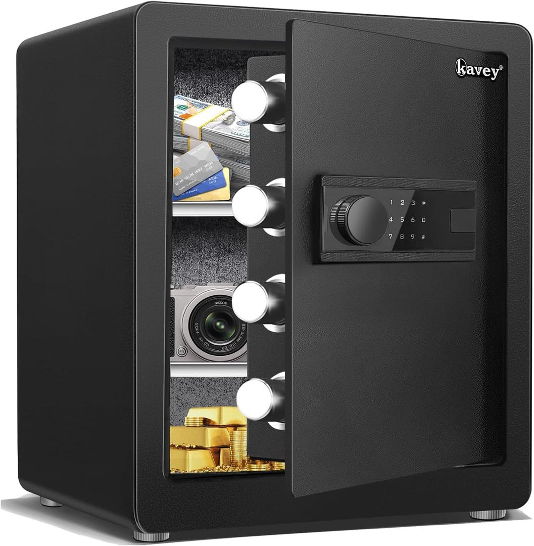 Kavey 2.0 Cub Safe Box, Steel Security Safe and Lock Box with Backlit Touch Screen Keypad, Dual Alarm System, Mute Function and LED Light for Home Office 12.6"D x 14.96"W x 17.72"H Kavey 2.0 Cub Safe Box, Steel Security Safe and Lock Box with Backlit Touch Screen Keypad, Dual Alarm System, Mute Function and LED Light for Home Office 12.6"D x 14.96"W x 17.72"H