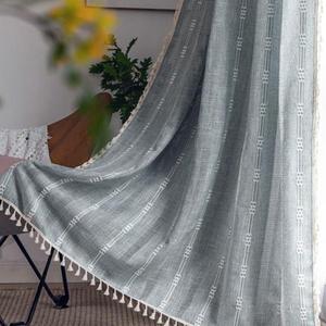 ColorBird Curtains for Living Room 2 Panels Set, Linen Curtains 84 inches Long, Grey Blue Boho Bedroom Room Darkening Curtains & Drapes, Embroidered Window Curtains for Dining Door Nursery Office (52"W x 84"L (Pack of 2), Grey Blue Stripes)