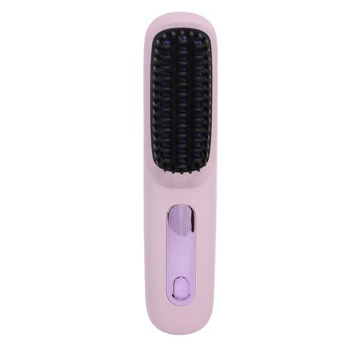Asixxsix Portable Hair Straightener Brush, 2 in 1 Cordless Curling Straightening Brush with LCD Display, 3 Temperature Settings, 20s Fast Heating, Straightening Comb for Women (Purple)