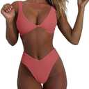 geluboao Bikini Set for Women Solid V Neck Knot Front Push Up High Leg Thong Two Piece Swimsuit L