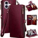 XcaseBar Compatible with iPhone 16 Plus 6.7" Wallet case with Zipper Credit Card HolderRFID Blocking,Flip Folio Book PU Leather Phone case Shockproof Cover Women Men for Apple 16 Plus case Red