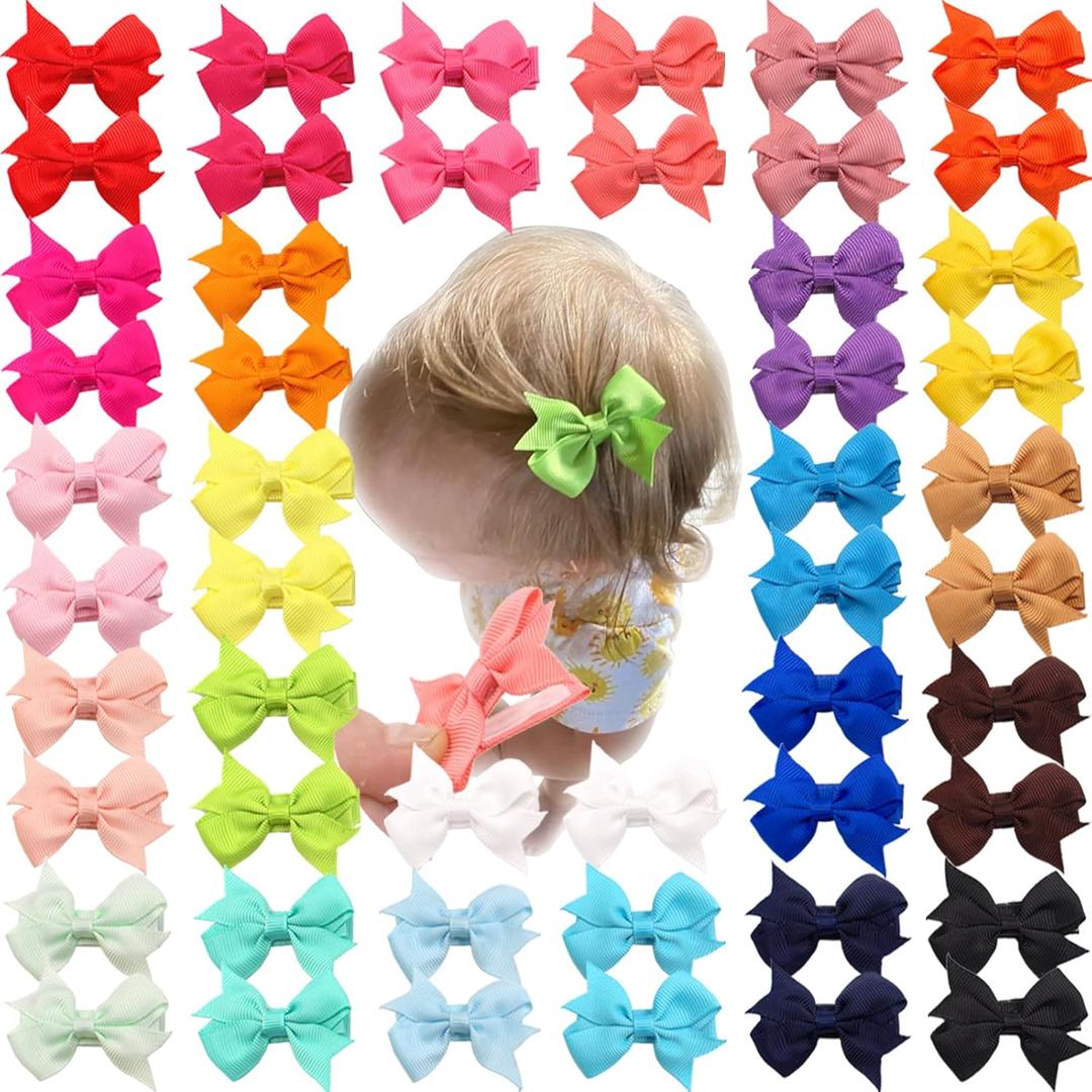 CLLOT Baby Hair Clips 50Pcs Tiny 2" Baby Hair Bows Fully Covered Barrettes Clips for Baby Girls Infants and Toddlers,25 Colors in Pairs