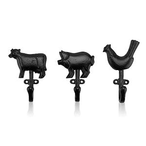 CRAFTSMAN ROAD Farm Animal Cast Iron Wall Hooks (Black Finish, Set of 3) - Rustic, Farmhouse Coat Hooks | Great for Coats, Bags, Towels, Hats