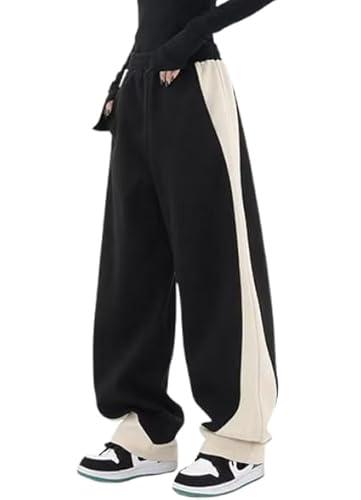 EMMIOL Y2K Baggy Sweatpants for Women, Barrel Leg Joggers, High Waisted Wide Leg Lounge Pants with Pockets Black, 2XL