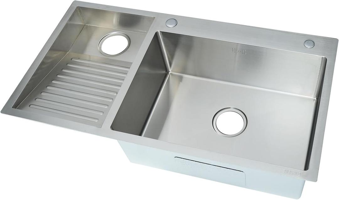 Laundry Utility Sink With Washboard Stainless Steel Kitchen Sink Household Pool Balcony Room Wash Basin Easy Clean Double-Bowl 1000mm/39.3Inch