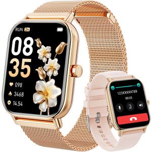 Smart Watch for Women Men, Fitness Tracker Watch for Android Phones iPhone Compatible, 1.85" Smart Watches for Women Men, 110+ Sport Modes Smartwatch (2 Strap)