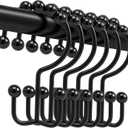 Shower Curtain Hooks, 12 Pcs Rustproof Metal Shower Curtain Rings,Free Sliding Double Shower Hooks for Shower Curtain & Liners, Shower Curtain Hangers for Bathroom Shower Curtain Rods Curtains (Black)