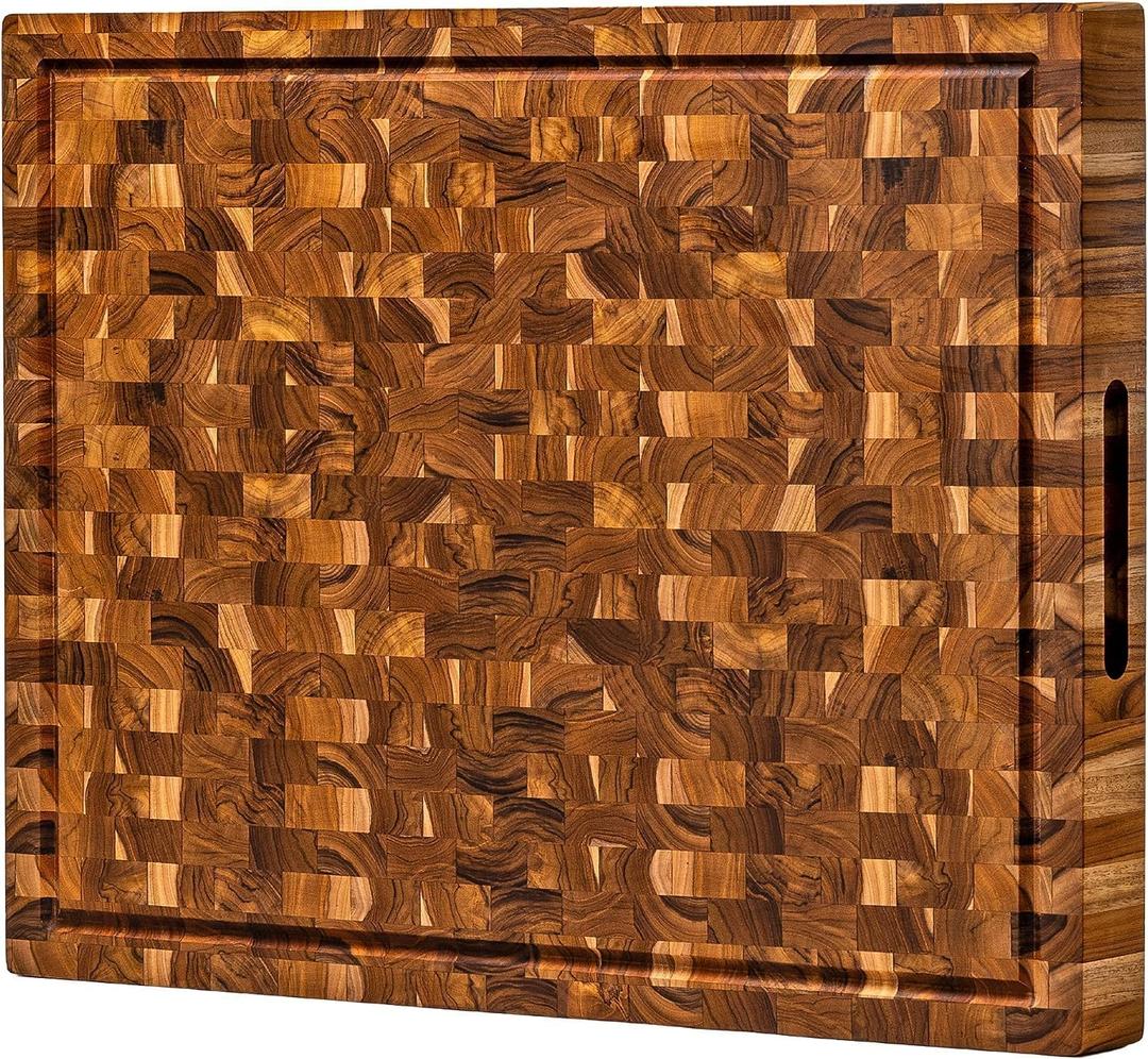XXL End Grain Butcher Block Cutting Board [1.5" Thick]. Made of Teak Wood and Conditioned with Beeswax, Flaxseed Oil & Lemon Oil. 23" x 17" Chopping Board by Ziruma.
