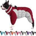 AOFITEE Fullbody Dog Coat Warm Fleece Dog Jacket, Windproof Dogs Winter Coat with Harness Built in, Reflective Turtleneck Dogs Snowsuit Puffer Jacket, Four Legged Pet Snow Suit, Christmas Red M (Burgundy)