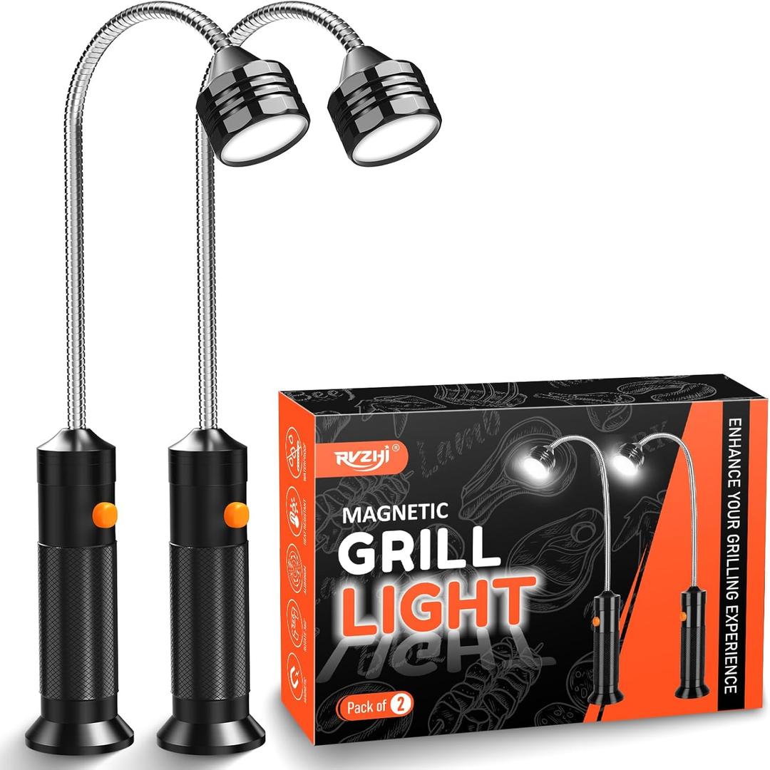 Valentines Day Gifts for Him Unique: 2 Pack RVZHI Grill Light BBQ Grilling Accessories with 8.3" Extended Gooseneck - Bright Magnetic LED Smoker Tools - Mens Valentines Gifts for Dad Husband Boyfriend
