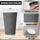 BYSNOW 100 Pack 16 oz Coffee Cups with Lids, Disposable Insulated Hot Cups To Go Paper Coffee Cups, Corrugated Ripple Wall Cup for Hot Drink, Office, Coffee Bar (Grey 16 oz)