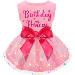Dog Birthday Dress Dog Dress with Bowknot Tulle Birthday Princess Pet Clothes for Dogs Girls Boys Cats Outfit Apparel L 