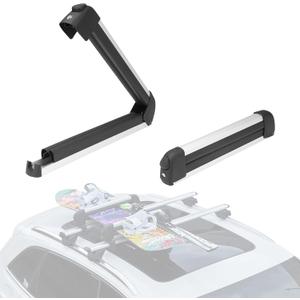 16.3 Inch Car Roof Ski & Snowboard Rack,Fishing Rod Rack, Fits 2 Pairs Skis or 2 Fishing Rods, with Anti-Theft Lock & TPV Rubber Padding, Fits Square/Round/Aero/Oval Cross Bars, Silver
