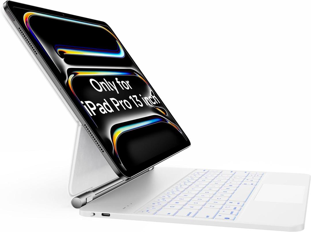 HOU for iPad Pro 13 inch Case 2025 with Keyboard (M5/M4), Keyboard Case for iPad Pro 13 inch Keyboard with Multi-Touch Trackpad, 7 Colors Backlight, Easy-Set Magnetic Stand Bluetooth-White