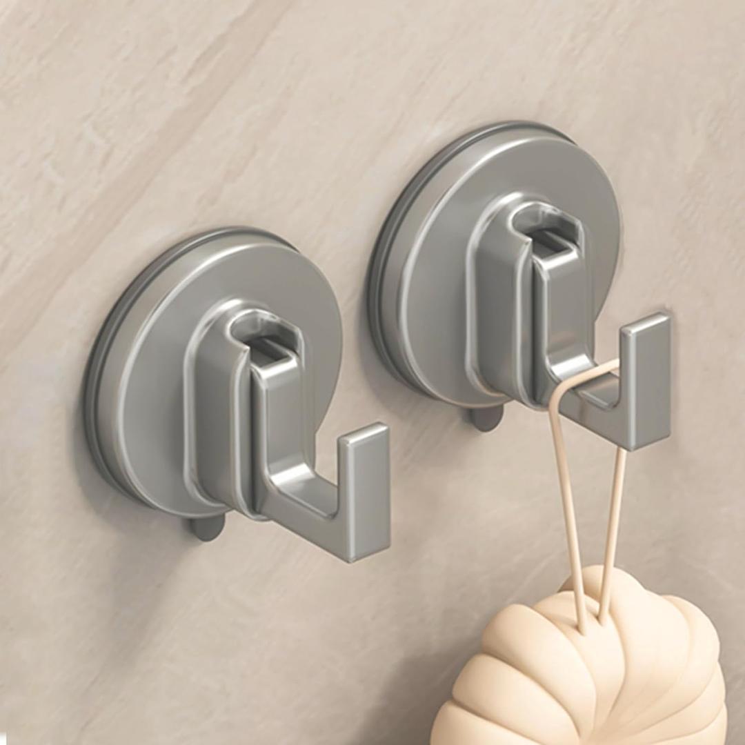 Aluminum Metal Heavy Duty Vacuum Suction Cup Hooks Door Mounted Clothes Hook Wardrobe Sticky Hook Suction for Kitchen Bathroom (Grey 2 Pack)