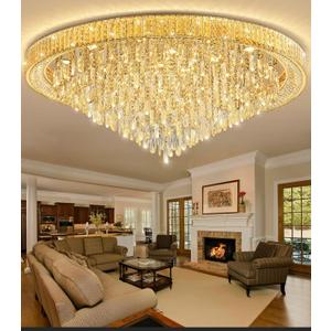 53.7'' Modern Crystal Big Large Chandeliers LED Dimmable Flush Mount Ceiling Chandeliers for Living Room High Ceiling Entrance Foyer Lobby Bedroom Gold
