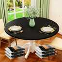 Boao 6 Pcs 72 Inch Round Plastic Fitted Tablecloth with Elastic Edge Design Waterproof Table Cover Plastic Tablecloth Protector for Table(Black)