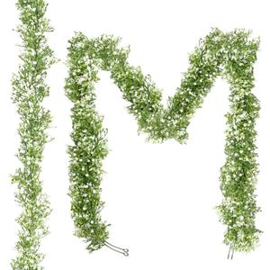 Artificial Flower,5.9 FT-2 Pcs Real Touch Faux Hanging Baby Breath Garland,Fake Babys Breath Gypsophila for Wedding Arch Flowers, New Year Decor, Baby Shower, and Home Decor(White)