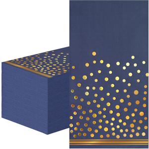 100 Pcs Blue Paper Napkins Disposable - Blue Gold Dot Party Napkins Navy Blue Dinner Napkins for Wedding Anniversary Birthday Bathroom Party Supplies