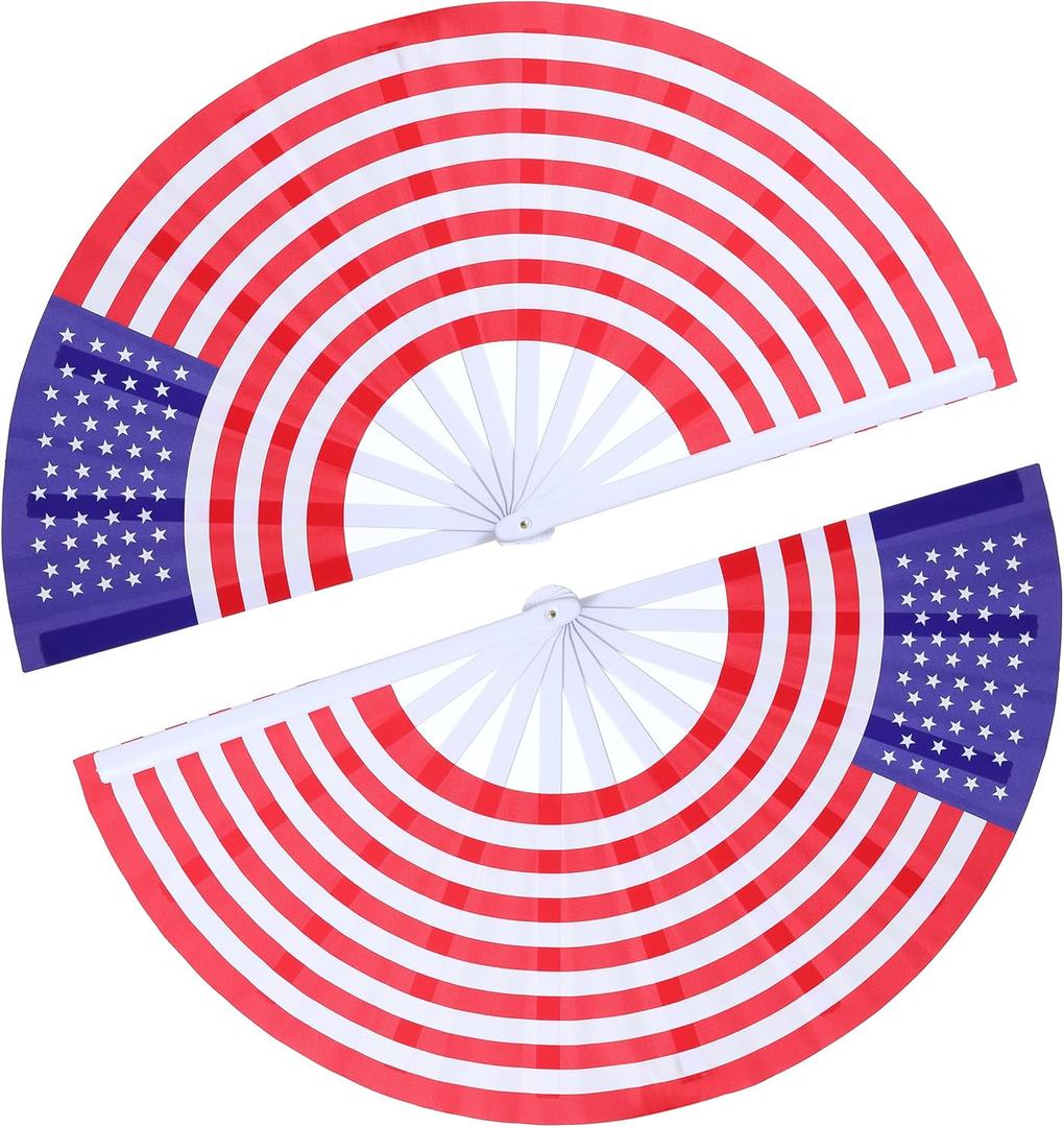 American Flag Fan-Folding Hand Fans-13 inch Large Rave Fan Popping Fan Clacking Fans for Line Dancing Outdoor,Wedding,Party,Decoration (American Flag,2 Packs)