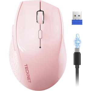 TECKNET Wireless Mouse Rechargeable,Mouse for Laptop Computer,2.4G USB Computer Mice Wireless,6 Button 6400 DPI Ergonomic Silent Mice,Portable Cordless Travel Mice-Wide Compatibility (Pink)